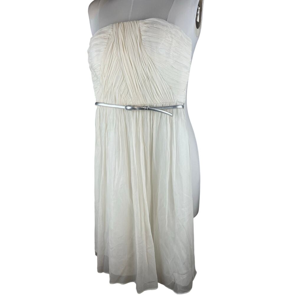 Donna Morgan Ivory Silk One Shoulder Pleated Cocktail Dress Size 0 Belted